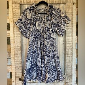 EUC Tuckernuck (Hyacinth House) Blue Floral Thea Mini Dress, Sz Med